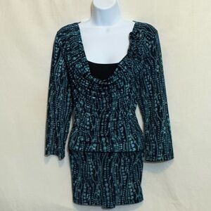 G-106 Kim Rogers‎ Black & Blue Dot 1/2 Sleeve Pullover Blouse Size L